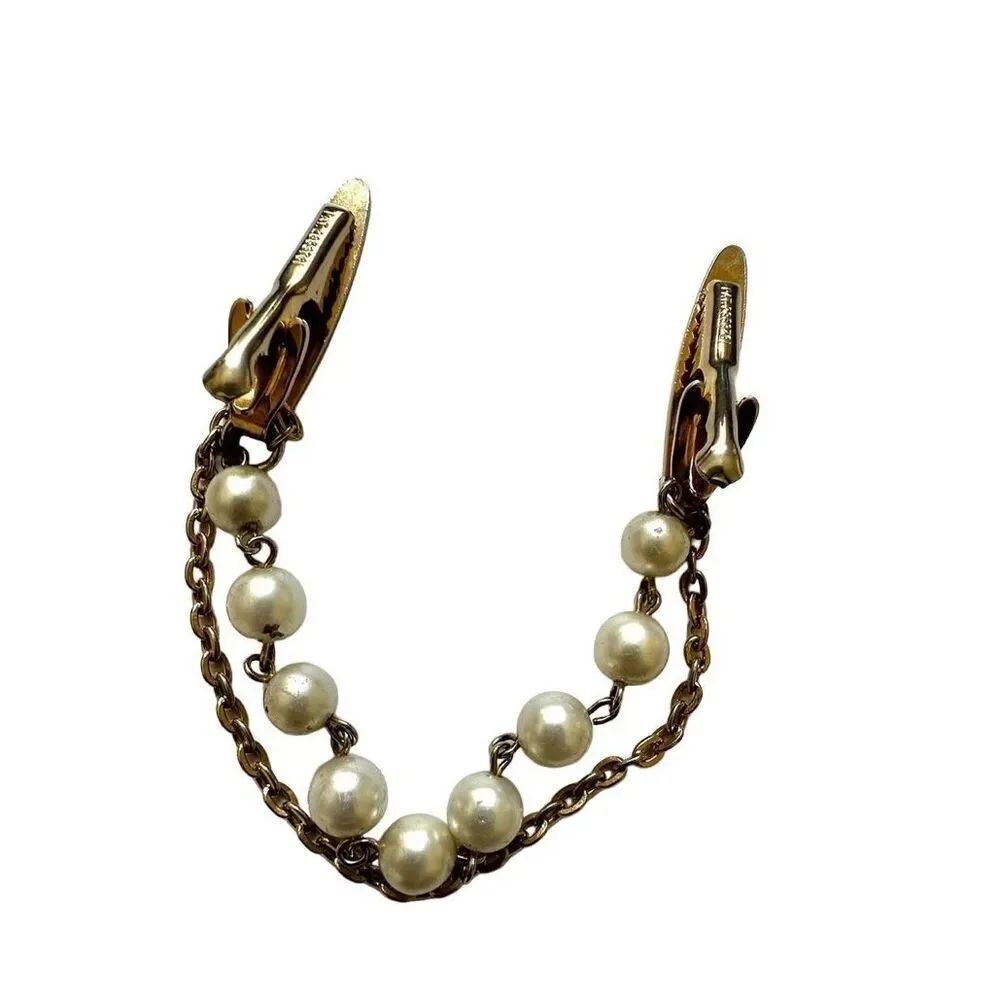 Vintage gold tone faux pearl sweater guard